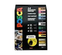 POSCA - Mitsubishi Pencil - Maxi Pack Multi-Pointes - 14 Marqueurs Peinture à Base d'Eau - Tout Support - Couleurs et Pointes Assorties - Pochon Offert