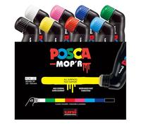 POSCA MOP'R, 8 Marqueurs peinture base eau - Tout Support - Assortis | Uni Mitsubishi Pencil - Pointe tampon ronde XXL 3-19mm. Créations XXL & coulures maîtrisées. Permanents sur surface poreuse