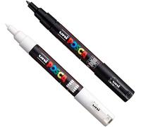 Posca PC-1M Paint Art Marker Pens - Fabric Glass Metal Pen - Set of Black + White (1 of each)