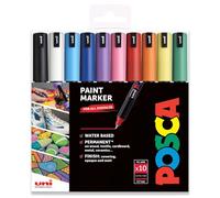 Posca PC-1MR Lot de 10 Stylos Peinture Marqueurs Permanents à Base d'Eau Feutre pour Plastique Pointe 0,7 mm