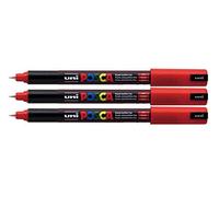 Posca PC-1MR Lot de 3 marqueurs de peinture à pointe ultra fine 0,7 mm pour écrire sur toutes les surfaces en verre, bois, métal, plastique, tissu Rouge