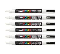 POSCA PC- 3 m-Uni blanc marqueurs peinture à pointe ogive 1,5 mm pointe écrit sur toutes les surfaces en verre Pierre en Métal Bois Plastique (Lot de 6)
