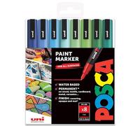 Posca PC-3M Lot de 8 marqueurs à peinture 0,9 à 1,3 mm dans un coffret cadeau Bleu/vert