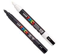 Posca PC-3M - Marqueurs pour activité artistique (tissu, verre, métal) - Lot de 2, un noir et un blanc