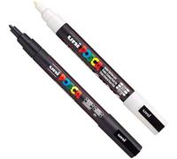 Posca PC-3M Paint Art Marker Pens - Fabric Glass Metal Pen - Set of Black + White (1 of each)