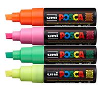 Posca - PC-8K Lot de 4 marqueurs fluorescents à pointe biseautée large