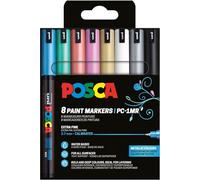 POSCA PC1MR, 8 Marqueurs peinture base eau - Tout Support - Couleurs Métal | Uni Mitsubishi Pencil - Pointe conique extra-fine calibrée 0,7mm. Couleurs couvrantes, permanentes sur surfaces poreuses