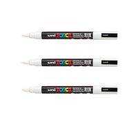 POSCA PC3M, 3 Marqueurs peinture base eau - Tout Support - Blanc | Uni Mitsubishi Pencil - Pointe fine conique 0,9-1,3mm. Couleurs couvrantes, permanentes sur surfaces poreuses