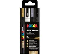 POSCA PC3M, 4 Marqueurs peinture base eau - Tout Support - Set Festif | Uni Mitsubishi Pencil - Pointe fine conique 0,9-1,3mm. Couleurs couvrantes, permanentes sur surfaces poreuses