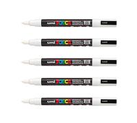 Posca Marqueurs PC-3M, lot de 5 blancs, pointe conique fine, acrylique, tout support