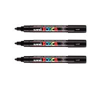 POSCA PC5M, 3 Marqueurs peinture base eau - Tout Support - Noir | Uni Mitsubishi Pencil - Pointe moyenne conique 1,8-2,5mm. Couleurs couvrantes, permanentes sur surfaces poreuses