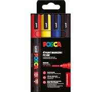 POSCA PC5M, 4 Marqueurs peinture base eau - Tout Support - Set Basique | Uni Mitsubishi Pencil - Pointe moyenne conique 1,8-2,5mm. Couleurs couvrantes, permanentes sur surfaces poreuses