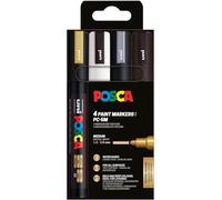 POSCA PC5M, 4 Marqueurs peinture base eau - Tout Support - Set Festif | Uni Mitsubishi Pencil - Pointe moyenne conique 1,8-2,5mm. Couleurs couvrantes, permanentes sur surfaces poreuses