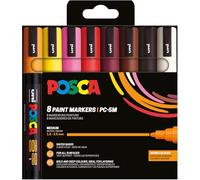 POSCA PC5M, 8 Marqueurs peinture base eau - Tout Support - Set Chaud | Uni Mitsubishi Pencil - Pointe moyenne conique 1,8-2,5mm. Couleurs couvrantes, permanentes sur surfaces poreuses
