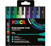 POSCA PC5M, 8 Marqueurs peinture base eau - Tout Support - Set Froid | Uni Mitsubishi Pencil - Pointe moyenne conique 1,8-2,5mm. Couleurs couvrantes, permanentes sur surfaces poreuses
