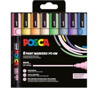 POSCA PC5M, 8 Marqueurs peinture base eau - Tout Support - Set Pastel | Uni Mitsubishi Pencil - Pointe moyenne conique 1,8-2,5mm. Couleurs couvrantes, permanentes sur surfaces poreuses