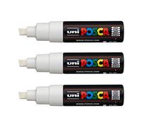 POSCA PC8K, 3 Marqueurs peinture base eau - Tout Support - Blanc | Uni Mitsubishi Pencil - Pointe large biseautée 8,0mm. Couleurs couvrantes, permanentes sur surfaces poreuses