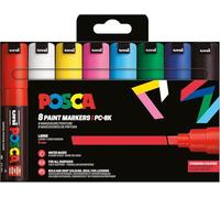 POSCA PC8K, 8 Marqueurs peinture base eau - Tout Support - Set Basique | Uni Mitsubishi Pencil - Pointe large biseautée 8,0mm. Couleurs couvrantes, permanentes sur surfaces poreuses