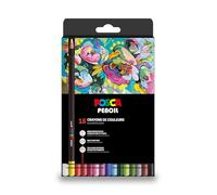 POSCA - Pencil Pochette 15 Couleurs - Crayons de Couleur à Base d'Huile et Cire - Forte Intensité Chromatique - Multisupports - Rendu Mat et Superposable - Mitsubishi Pencil