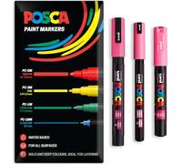 Posca - Stylo-feutre à peinture permanente à base d'eau - Utilisation sur plusieurs surfaces - PC-1MR, PC-1M, PC-3M - Lot de 3 stylos dans un étui (Rose)
