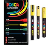 Posca - Stylo-peinture marqueur permanent à base d'eau - Utilisation sur plusieurs surfaces - PC-1MR, PC-1M, PC-3M - Lot de 3 stylos dans un étui (Jaune)