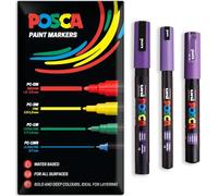Posca - Stylo-peinture marqueur permanent à base d'eau - Utilisation sur plusieurs surfaces - PC-1MR, PC-1M, PC-3M - Lot de 3 stylos dans un étui (Violet)