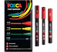Posca - Stylo-peinture marqueur permanent à base d'eau - Utilisation sur plusieurs surfaces - PC-1MR, PC-1M, PC-3M - Lot de 3 stylos dans un étui (Rouge)