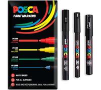 Posca - Stylo-peinture marqueur permanent à base d'eau - Utilisation sur plusieurs surfaces - PC-1MR, PC-1M, PC-3M - Lot de 3 stylos dans un étui (Noir)