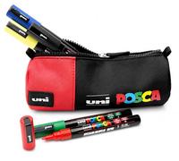 POSCA, Trousse - 6 Marqueurs peinture base eau - Tout Support - Full Black | Uni Mitsubishi Pencil - PC1MC PC1MR PC3M PC5M PC5BR PC7M - Permanents sur surface poreuse, semi-permanents sur surface lisse