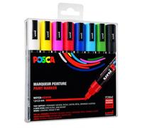 POSCA - Uni Mitsubishi Pencil-8 Marqueurs PC5M-Pointe Conique-Couleurs Classiques - Posca Pointe Moyenne - Marqueurs Peinture à Base d'Eau-Tout Support-Pour Papier, Textile, Verre, Galet, Bois