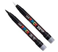 Posca Uni PCF-350 Marqueur peinture à pointe pinceau - Stylo pour tissu, verre, métal - Ensemble noir et blanc (1 de chaque)