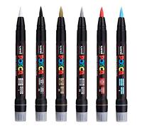 Posca Uni PCF-350 Marqueur peinture pointe pinceau - Stylo pour tissu, verre, métal - Les 6 couleurs les plus populaires