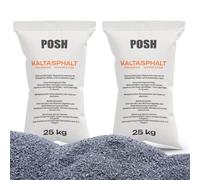 POSH Enrobé à Froid 2 x 25 kg - Asphalte de Réparation Prêt à l'Emploi | Mastic pour Fissures, Grain de 0 à 8 mm, Enduit Bitumineux, Utilisation Universelle