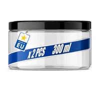 POSH Lot de 2 boîtes de conservation hermétiques de 300 ml - En PET de qualité alimentaire - Avec couvercle à visser noir - Boîtes en plastique transparent avec couvercle pour épices - Mini boîte en
