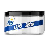 POSH Lot de 3 boîtes de conservation hermétiques - 300 ml - En PET de qualité alimentaire - Avec couvercle à visser noir - Boîtes en plastique transparent avec couvercle pour épices - Mini boîte en