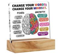 Positive Gifts for Her Him Best Friends, encouragement Growth Mindset Décoration de bureau en acrylique avec support en bois Panneau souvenir 10 x 10 cm