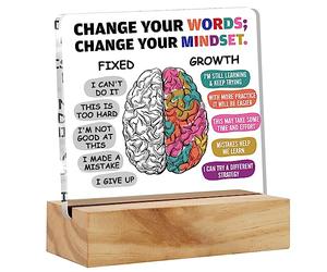 Positive Gifts for Her Him Best Friends, encouragement Growth Mindset Décoration de bureau en acrylique avec support en bois Panneau souvenir 10 x 10 cm