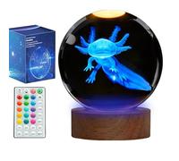 POSSHE Lampe Axolotl de Nuit avec Boule en Cristal 3D K9 de 3,15 Pouces Améliorée, Lampe Axolotl avec Télécommande, Boîte Cadeau 16 Couleurs pour Anniversaire Noël, Figurines Axolotl Cool, Cadeaux