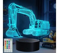 POSSHE Lampe illusion 3D pour enfants, veilleuse pelleteuse, cadeau de véhicule de construction avec 16 couleurs changeantes, télécommande, minuterie, intensité variable, décoration de chambre