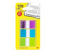 Post-it Index marque-pages 25,4 x 43,2 mm - Lot 3 x 20 feuillets - Bleu, Vert, Violet