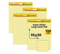 Post-it Lot de 4 blocs de chevalet super collants, 63,5 x 76,2 cm, papier jaune avec lignes, 30 feuilles/bloc, 4 blocs/paquet, idéal pour les enseignants virtuels et les étudiants (561 VAD 4PK)