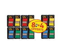 Post-it Marque-pages taille moyenne Lot de 8 x 50 avec distributeur + 4 étuis offerts - Couleurs Assorties