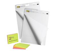 Post-it Meeting Chart, Blanc, 63.5 cm x 76.2 cm, Pack Promotionnel + Post-it Notes Super Sticky, Couleurs Néon Assorties, 2 Blocs + 4 Gratuits/Paquet