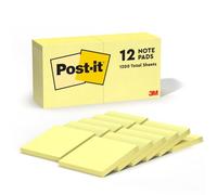 Post-it Notes, 3 in x 3 in, Canary Yellow, 12 Pads/Pack, 100 Sheets/Pad