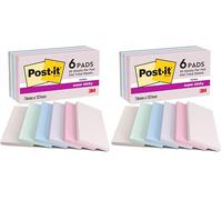 Post-it Notes Autocollantes Super Sticky, Couleurs Soulful, Pack de 6 Blocs, 90 Feuilles par Bloc, 76 mm x 127 mm - Feuillets Super Adhésifs pour Prise de Notes, Listes de Tâches et Rappels (Lot de 2)