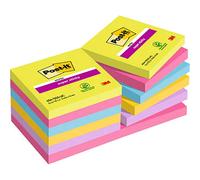 Post-it Notes autocollantes Super Sticky 90 feuilles 76x76 mm Lot de 12 Couleurs assorties