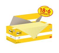 Post-it Notes repositionnables 127 x 76 mm - Jaune - Pack 18 blocs de 100 feuilles + 6 gratuits