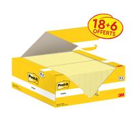 Post-it Notes Autocollantes, Pack Promo de 18 Blocs + 6 GRATUITS, 100 Feuilles par Bloc, 38 mm x 51 mm, Jaune Pastel - Feuillets Adhésifs pour Prise de Notes, Listes de Tâches et Rappels
