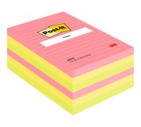 Bloc-notes couleurs assortis lignées Post-It 102 x 152 mm - bloc de 100 feuilles