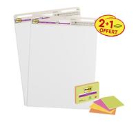 Post-it Notes repositionnables Meeting Charts Super Sticky Blanc 63,5 x 76,2 cm - 2 Blocs 30 feuilles + 4 blocs Meeting Notes offert